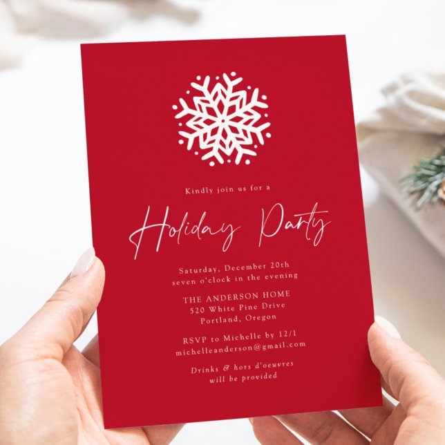 Red Simple Snowflake Holiday Party Invitation (Creator Uploaded)