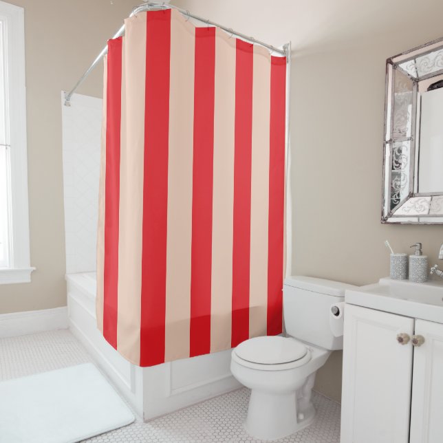 RED SIMPLE STYLISH MODERN CUSTOMIZED BATHROOM SHOWER CURTAIN (In Situ)