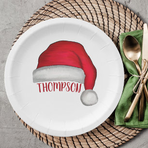 Red Simple Traditional Christmas Santa Hat Paper Plate