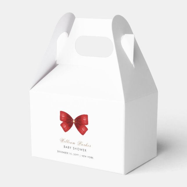 Red Simple Watercolor Bow Baby Shower Favour Box (Front Side)