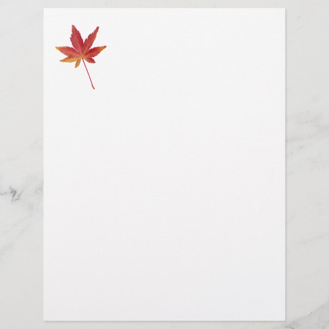 Red single autumn leaf custom letterhead (Front)