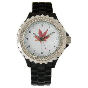 Red single autumn leaf watch