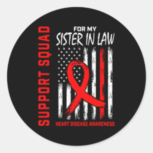 Red Sister In Law Heart Disease Awareness Flag Bac Classic Round Sticker