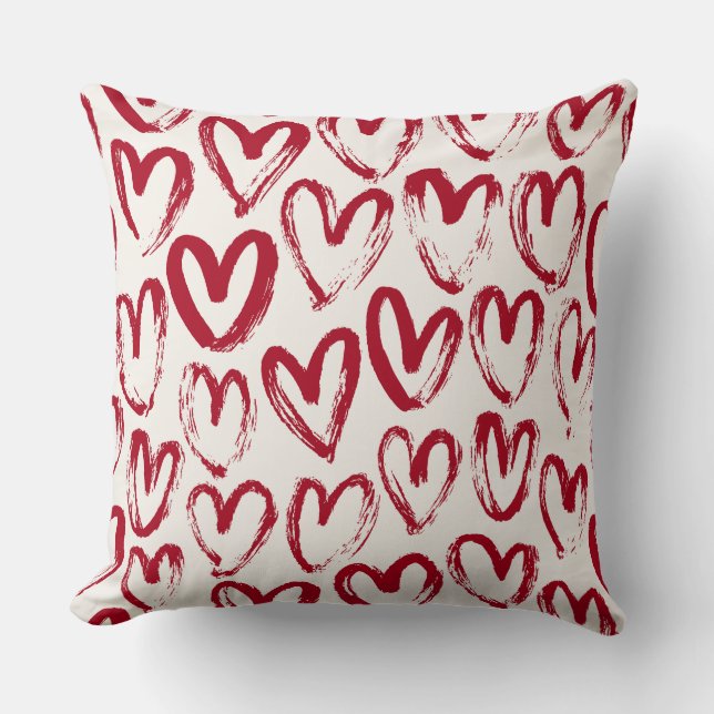 Red Sketch Hearts and Love Pattern  Cushion (Front)