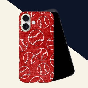 Red Sketched Baseball iPhone 16 Case