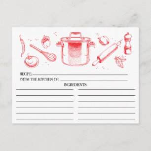 Red Sketched Kitchen Tools Recipe Cards