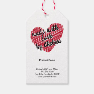 Red Sketchy Heart "Made with Love" Product Tag