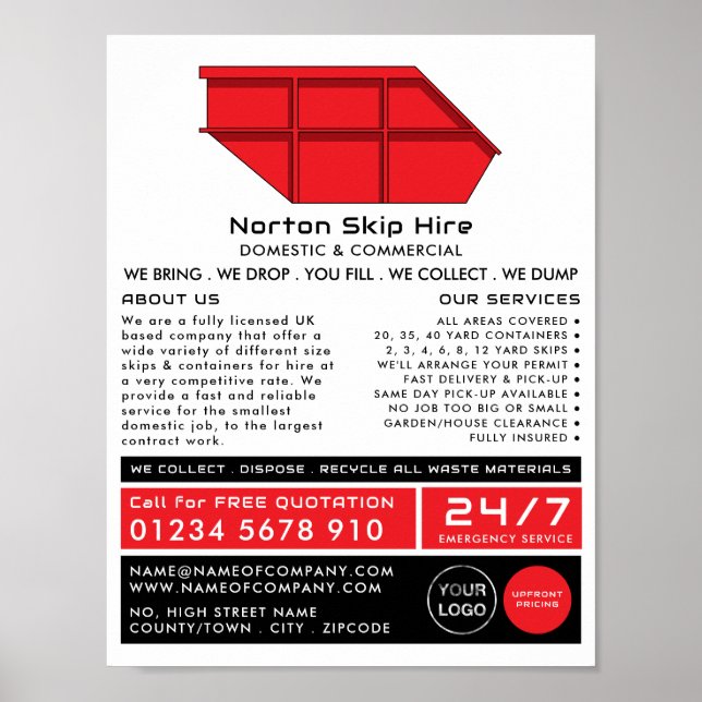 Red Skip, Skip/Dumpster Company Advertising Poster (Front)