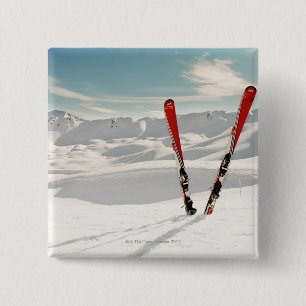Red Skis 15 Cm Square Badge