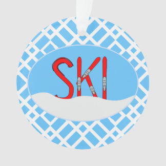 Red Skis And Snow In An Oval Ornament