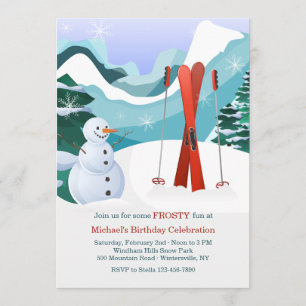 Red Skis and Snowman Invitation