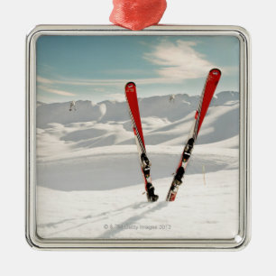Red Skis Metal Ornament