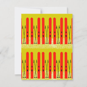 Red skis on yellow card