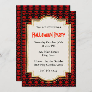Red Skull And Crossbones Halloween Party Invitation