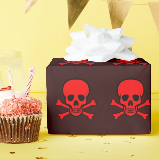 Red Skull and Crossbones Wrapping Paper (Birthday Party)