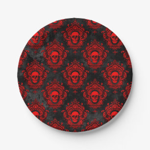 Red Skull and Gothic Black Paper Plate