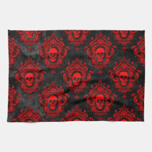 Red Skull and Gothic Black Tea Towel