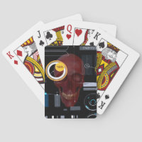 Red skull behind see-through screen hacker