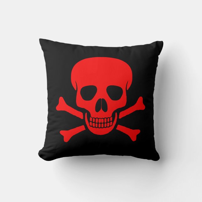 Red Skull & Crossbones Pillow (Front)