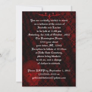 Red Skull Damask Goth Wedding Invitation