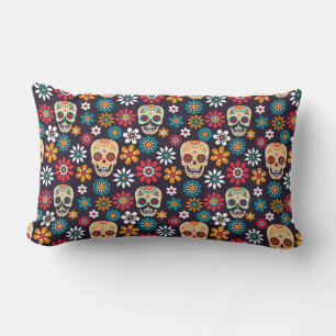 Red skull floral pattern lumbar cushion