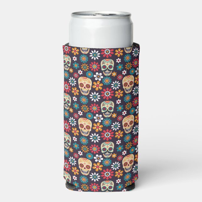 Red skull floral pattern seltzer can cooler (Seltzer Front)