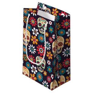 Red skull floral pattern small gift bag