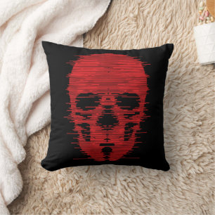 Red Skull Glitch Art Cushion