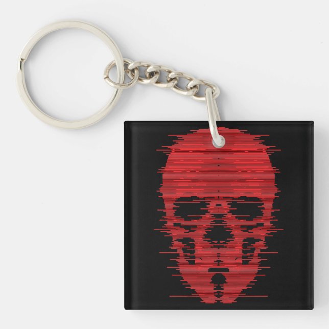 Red Skull Glitch Art Key Ring (Front)