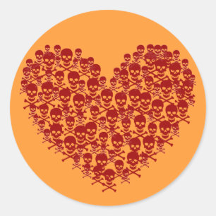 Red Skull Heart Classic Round Sticker
