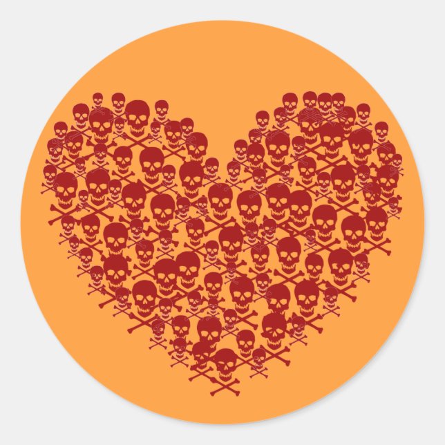 Red Skull Heart Classic Round Sticker (Front)