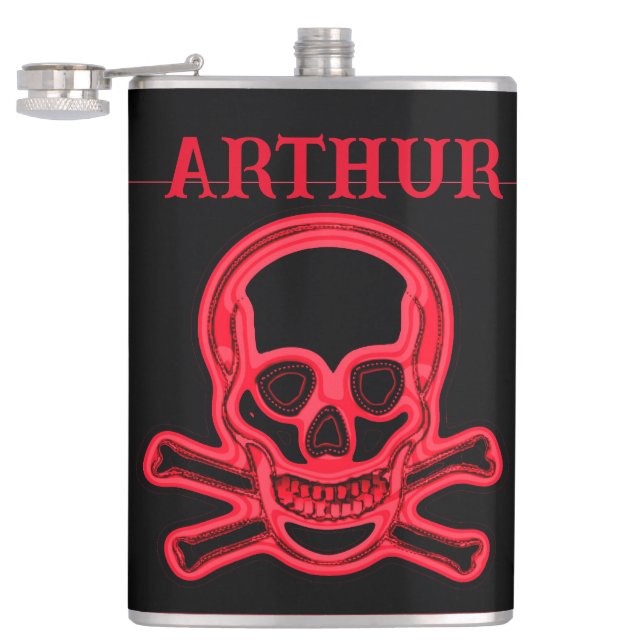 red skull,personalised. hip flask (Opened)