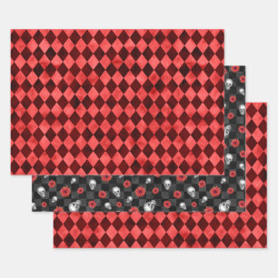 Red Skulls and Sunflower Series Design 10 Wrapping Paper Sheet