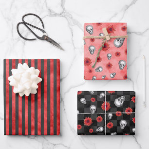 Red Skulls and Sunflower Series Design 11 Wrapping Paper Sheet