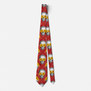 Red Skulls and Sunflower Series Design 12 Tie