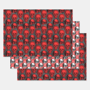 Red Skulls and Sunflower Series Design 1 Wrapping Paper Sheet