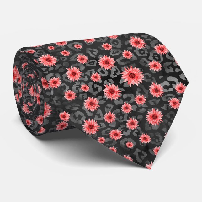 Red Skulls and Sunflower Series Design 2   Tie (Rolled)