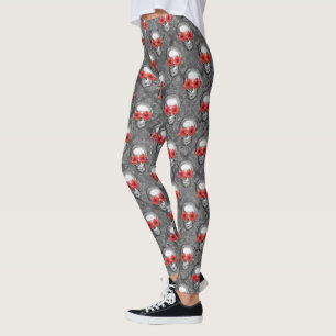 Red Skulls and Sunflower Series Design 3 Leggings