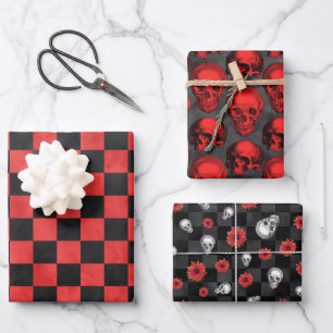 Red Skulls and Sunflower Series Design 5 Wrapping Paper Sheet