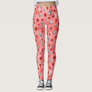 Red Skulls and Sunflower Series Design 6 Leggings