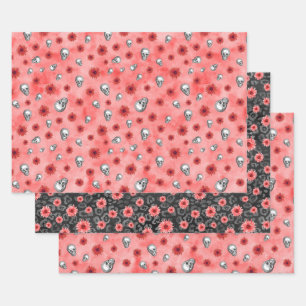 Red Skulls and Sunflower Series Design 6 Wrapping Paper Sheet