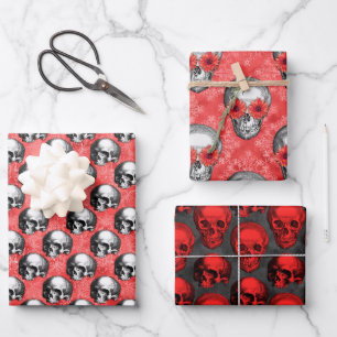 Red Skulls and Sunflower Series Design 8 Wrapping Paper Sheet