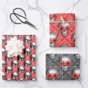 Red Skulls and Sunflower Series Design 8 Wrapping Paper Sheet