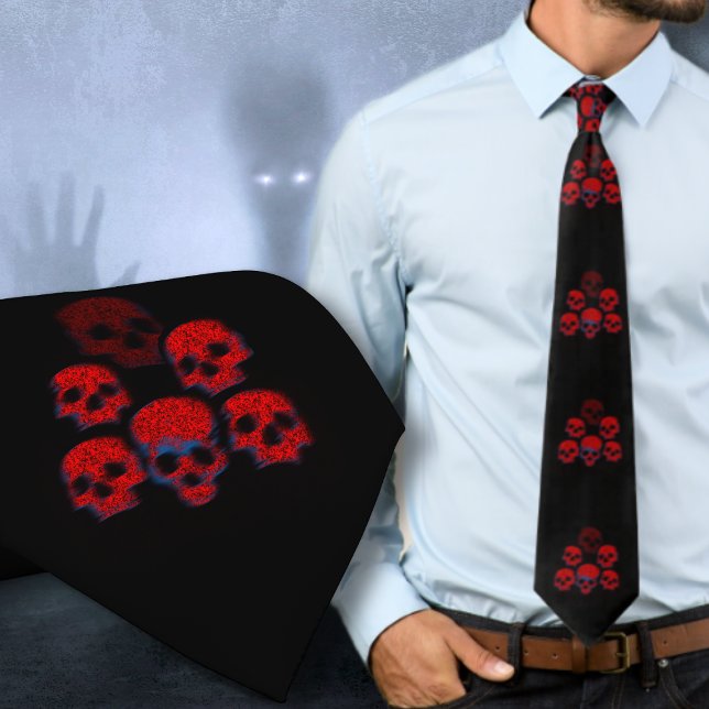 Red Skulls Black Halloween Goth Tie (Creator Uploaded)