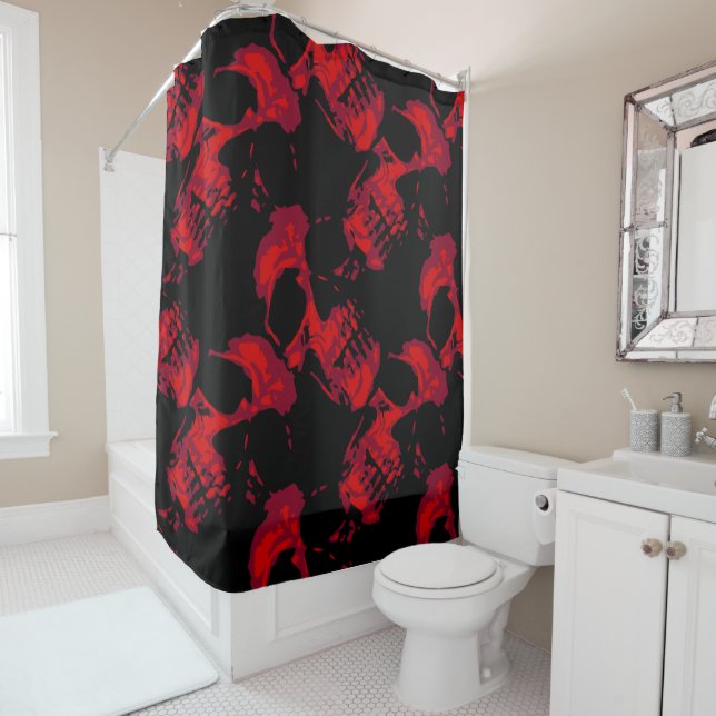 Red Skulls Shower Curtain (In Situ)