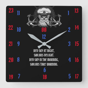 RED SKY AT NIGHT, SAILORS DELIGHT. RED SKY SQUARE WALL CLOCK