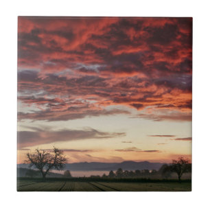 Red Sky Beautiful Landscape Ceramic Tile