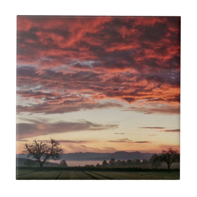 Red Sky Beautiful Landscape Ceramic Tile (Front)