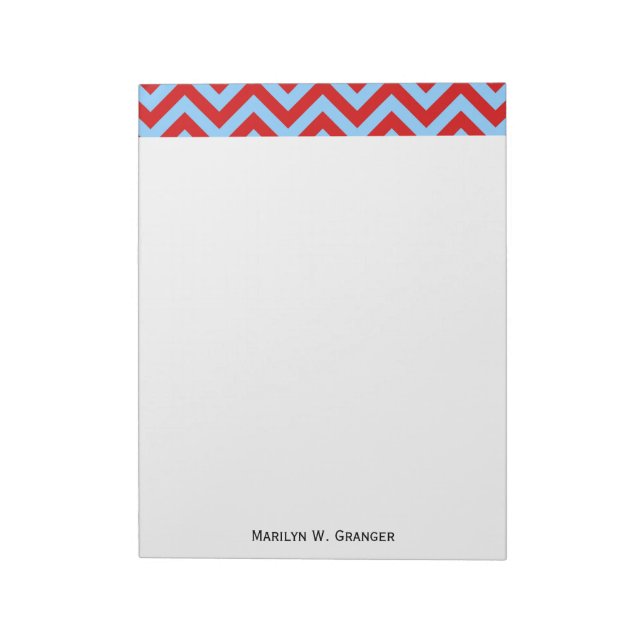 Red, Sky Blue Large Chevron ZigZag Pattern Notepad (Rotated)
