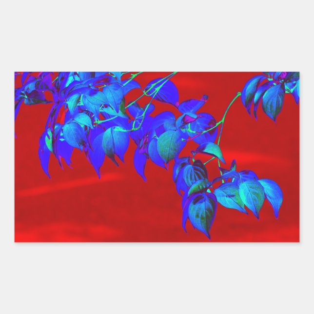 Red Sky Blue Leaves Rectangular Sticker (Front)